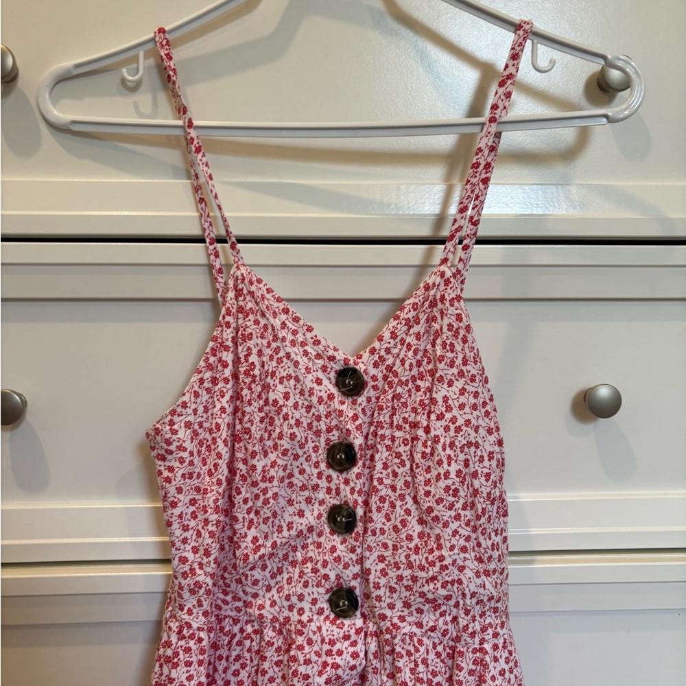 Red and White Floral Summer Midi Dress - Picture 2 of 8
